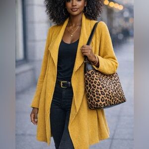 Tahari Mustard Yellow Wool Duster Cardigan